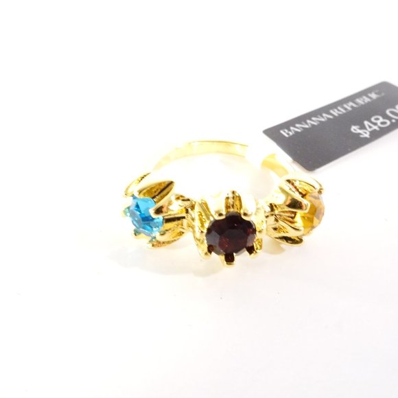 Banana Republic Roots of BR round Three Stone Crystal Ring 5 6 7 8 NWT 48 - Picture 6 of 9